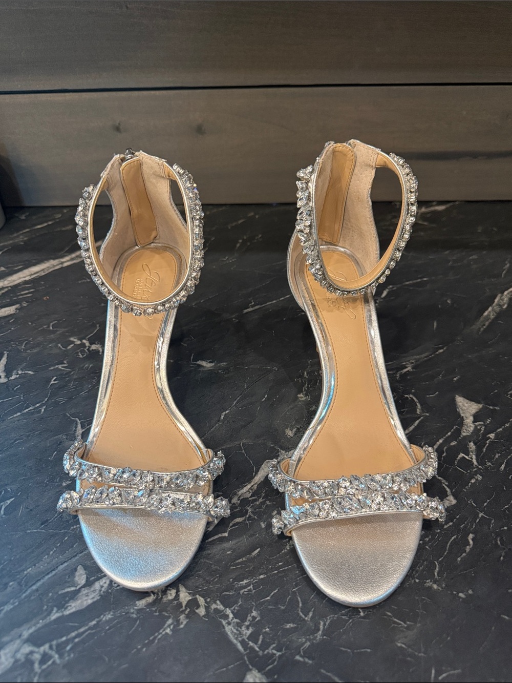 Silver Jeweled Ankle-Strap Women's Sandals